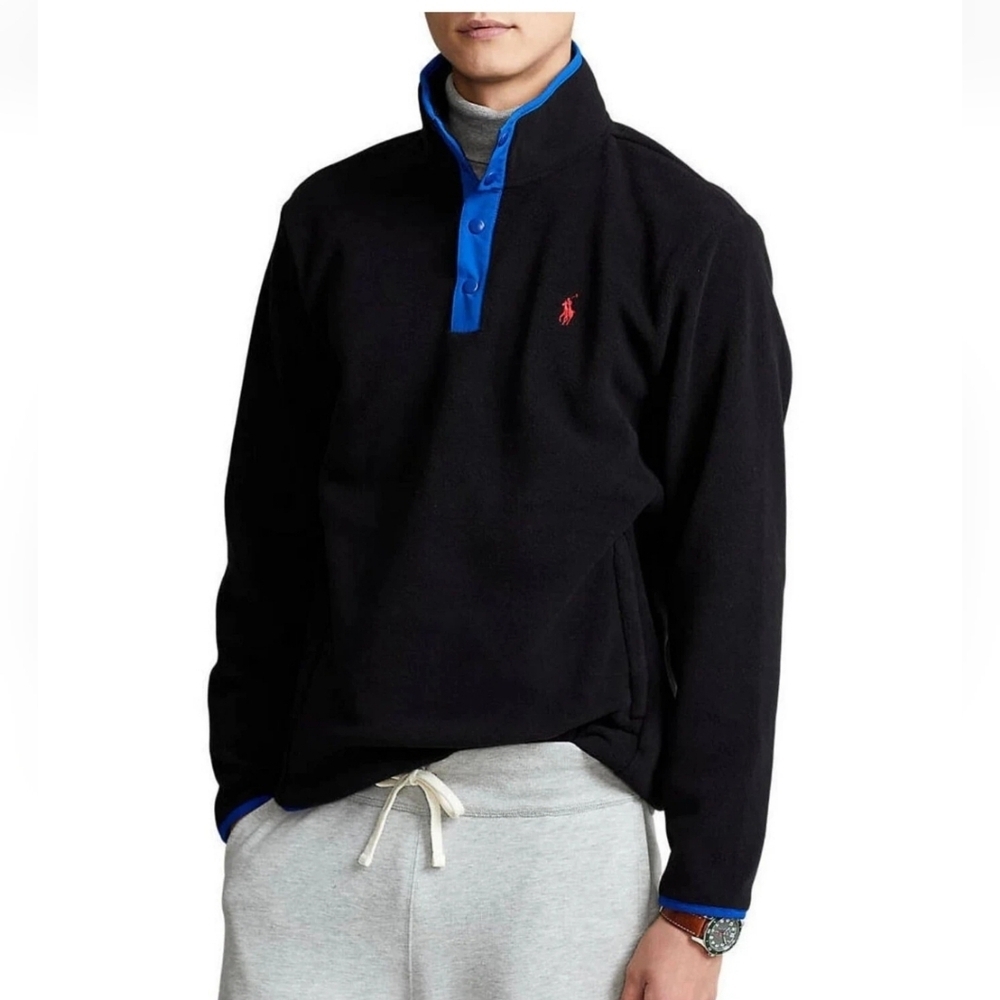 POLO RALPH LAUREN Men's Fleece Pullover Jacket Sweater Snap Closure Sz M